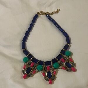 J Crew Elegant Blue and Pink Statement Necklace